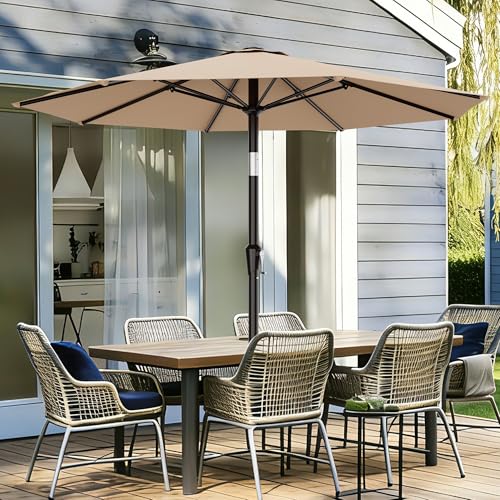 AreShark 9 FT Patio Umbrella for Outdoor, Outdoor Table Umbrella with Push Button Tilt and Crank, Outdoor Patio Umbrellas with 8 Sturdy Ribs for Market, Garden, Pool (Beige) image 1