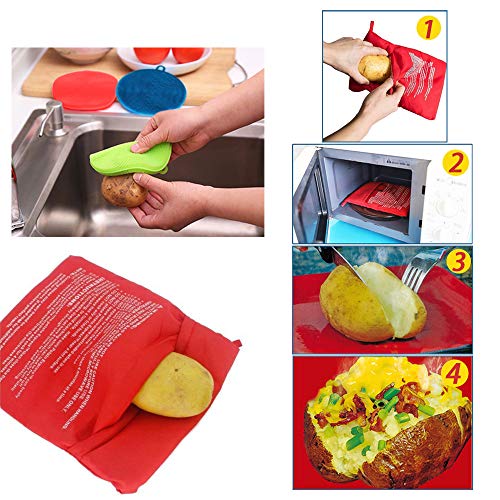 Bolsas de patatas para microondas rápidas con cepillos de silicona reutilizables en color rojo 3