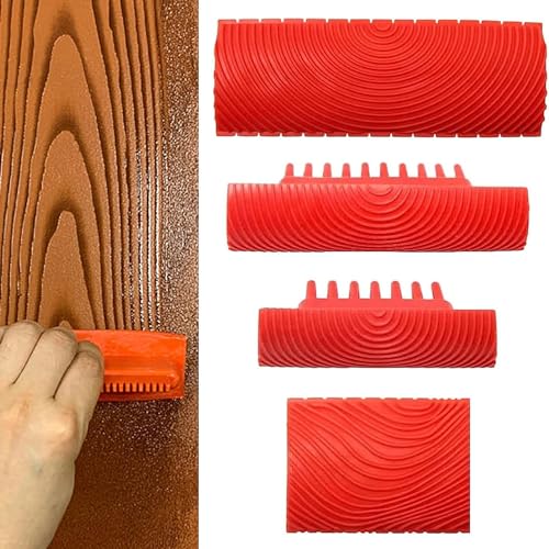 Strumento per venature del legno, strumento per pittura su gomma per decorazioni murali, per decorazioni murali fai da te, confezione da 4, rosso