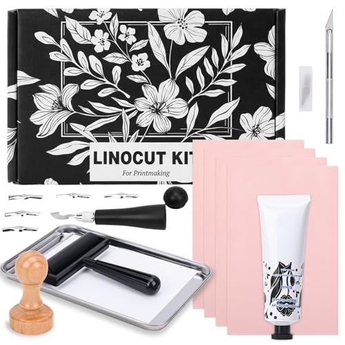 Linocut Kit for Beginners Stamp Making Set with Linoleum Blocks for Printmaking & Linocut Tools DIY Art Gift for Adults & Teens