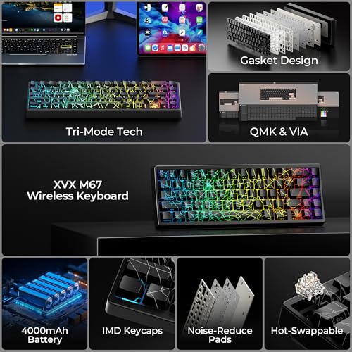 Image of HITIME x XVX M67 60% Percent Keyboard Wireless, QMK /VIA Black Spider Web Gaming Keyboard, Tri-Mode Thocky Creamy Mechanical Key Board, Hot Swappable Gasket Mount RGB IMD Tech for Win /Mac