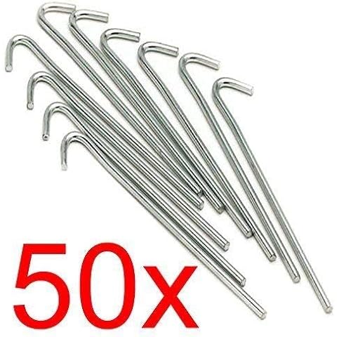 ADEPTNA Pack of 50 Heavy Duty Galvanised Steel Tent Pegs Metal for Long Life- Ideal for Camping Sports and Much More Cover