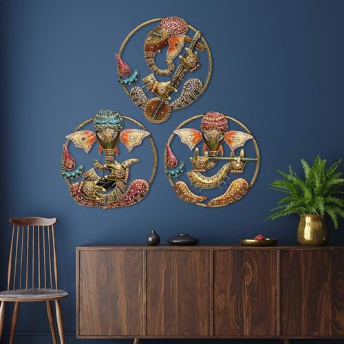 Image of SHREE 'O' GREEN TECH - Lord Ganesha Beautiful Ganesha Musician Wall Frame for Home Decor Items Pooja Room Home Decor Items for Living Room Drawing Room