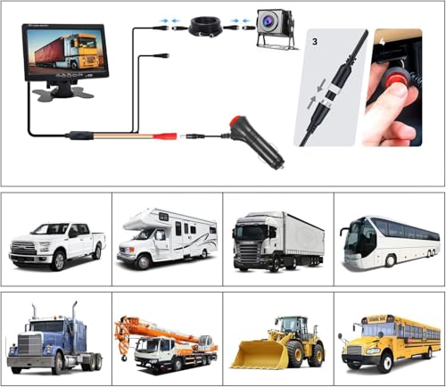 Image of Wired Backup Camera System 7 inch IPS Monitor, Stable Wired Signal, 1080P IP69 Waterproof Camera, Color Night Vision, 150 View, DIY Parking Lines, 49 ft Cable, 12-36V for Truck RV Trailer Van
