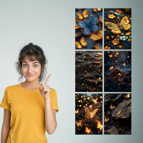 Image of SiddArtify Golden Hour Butterflies Art Print Set - Sticker - 12x18 Inch - Pack of 6 Wall Room Decoration art Poster Prints