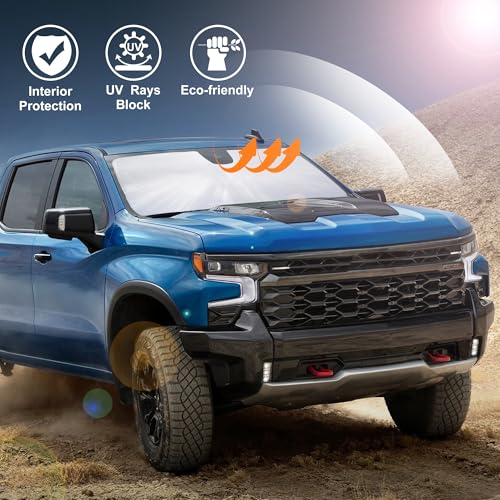 Image of Windshield Sun Shade Compatible with 2019-2024 2025 2026 Chevrolet /Chevy Silverado 1500 Accessories Regular Cab, Crew Cab, Double Cab 2Dr 4Dr Window Sunshade