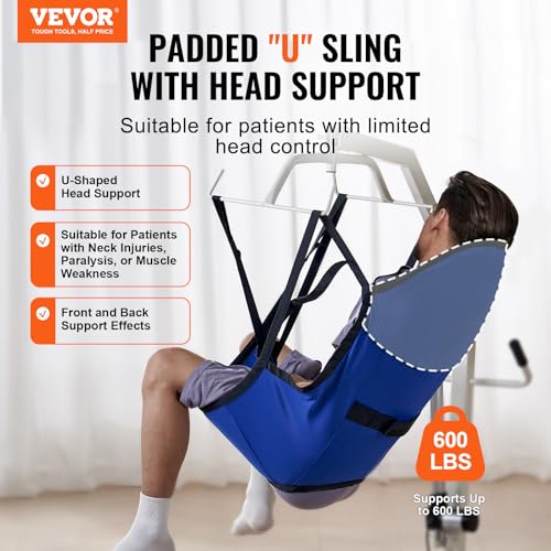 Image of VEVOR Patient Lift U-Sling with Head Support- Medium Size, Divided Leg Transfer Sling for Bathing, Patient Lift Medical Sling for Elderly, Disabled, Bedridden, 600LBS
