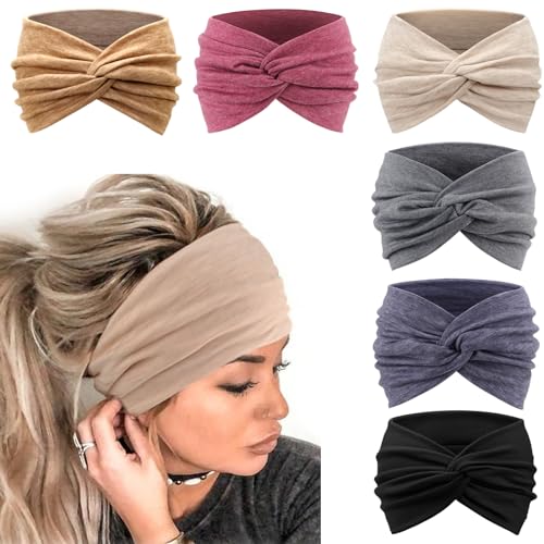 DRESHOW 6 Pack Turban Headbands for Women Wide Vintage Head Wraps Knotted Cute Hair Bands Accessories, 6 Pack Solid Color Set80-12