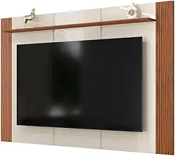 Painel Para TV Até 75 Polegadas 1,82m Detalhe Frisado Com Prateleira Heloisa Off White/Madeirado