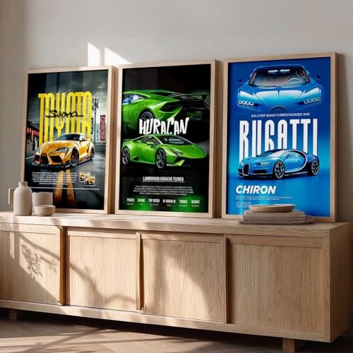 Image of kotart Big Sports Cars Framed Posters Gift Items for Boys Room Wall Decoration Bedroom Living Room Office Studio Decor | Car Poster Frame for Wall Decor Set Of 3 Size | Design 947 Beige (20x30 Inch)