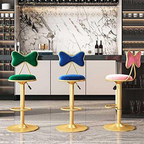 Tabourets de bar en velours rose avec dossier et hauteur réglable
