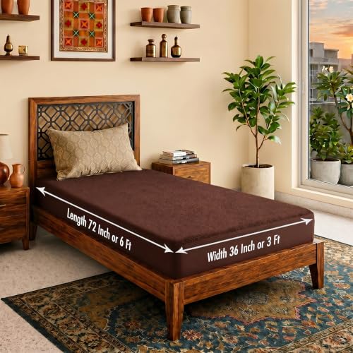 Image of Lithara Terry Cotton Fitted Mattress Protector for Single Bed | Waterproof & Elastic Band | Ultra Soft & Hypoallergenic Mattress Cover | Size : 36 x 72 Inches (3 x 6 Feet) | (Coffee)