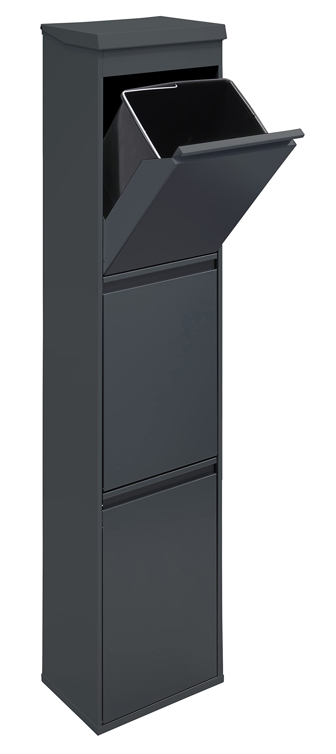 ARREGUI Top CR324-B Poubelle de recyclage en acier, poubelle de tri sélectif, 3 seaux, avec plateau supérieur multifonction, 3 x 17 L (51 L), anthracite 140,5x30,5x24,5cm