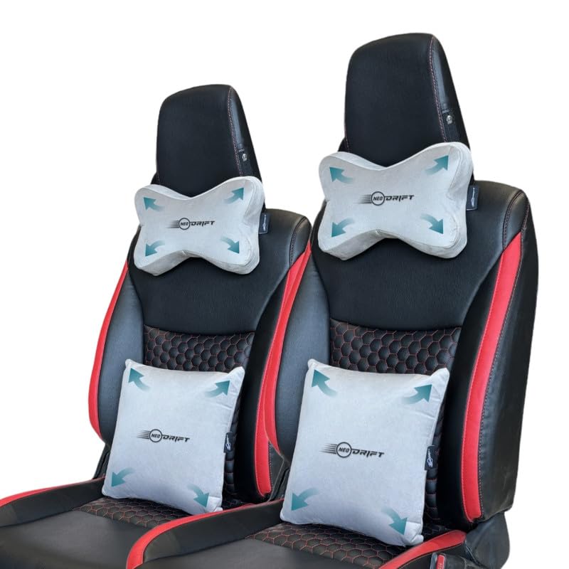 Image of Neodrift 'Neo-Kit Combo' - (Colour - Grey)(2 Neck Cushions, 2 Square Pillows) | Neck & Back Rest Support Cushion Memory Foam Pillow for Neck, Head, Shoulder & Back Pain-Relief for Car Seat