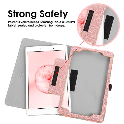 Samsung Galaxy Tab A 8.0 Cover Case 2019, Bentoben Slim Fit Glitter Sparkly Flip Folio Pu Leather Stylus Holder Protective Smart Cover For Samsung Galaxy Tab A 8.0 2019, Rose Gold #TOP4