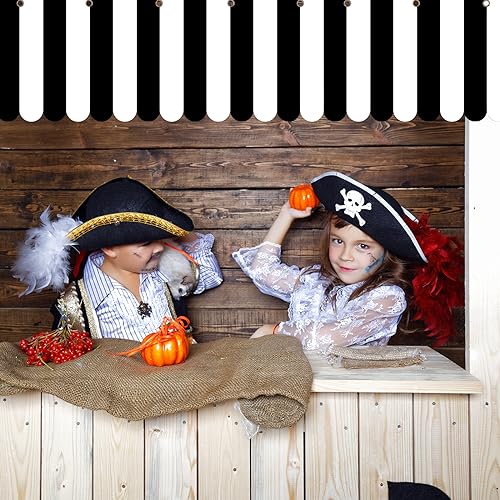 Image of Preboun 5 Pcs Carnival Awning Decorations Tent Circus Hanging Decorations Carnival Banner Concession Stand Sign Canopy Awning for Pirate Summer Party, 9.84''x78.74'' (Black and White)