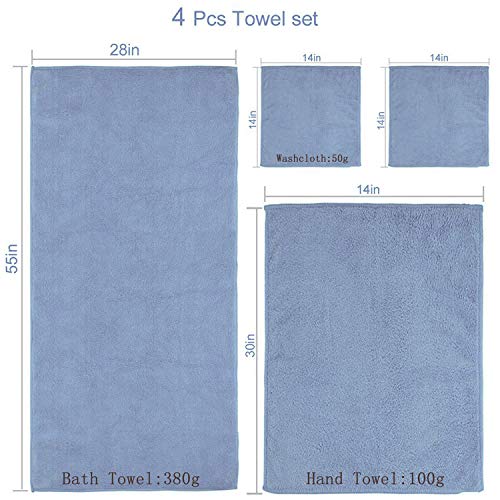 Xinrjojo Fade-Resistant Microfiber Super Soft Plush Highly-Absorbent Microfiber Quick-Dry Towel Sets, 4 Pieces, 1 Bath Towels 1 Hand Towel And 2 Washcloths-Royal Blue #TOP5