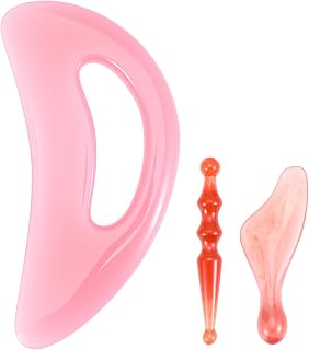 Body Gua Sha Tool Cellulite Scraping Sculpting Guasha Tools Natural Resin Lymphatic Drainage Massager Tool for Face Back Neck Legs Man Women Birthday Festival (Pink)