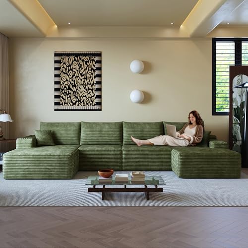 Image of 96 inch Sectional Couches for Living Room Cloud Couch Sofa with L-Shape Upholstered Boneless Couchs Modern Modular Sectional Couch with Chaise