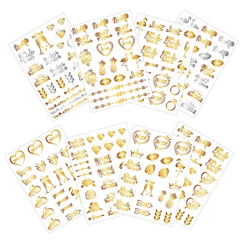 OSALADI 8 Hojas de Tatuajes Temporales de Boda Tatuajes Temporales de Oro Rosa Tatuajes Bronceadores de Tatuajes de Tatuaje para Novias Como se muestra