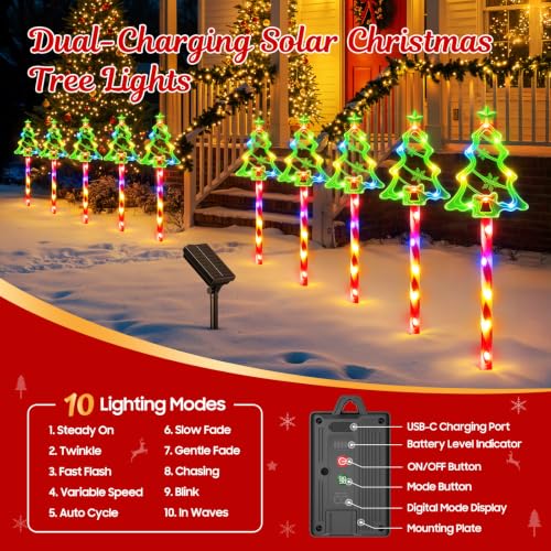 Solar Christmas Pathway Lights Outdoor, Tree & Candy Cane Lights, 10 Pack $26.45 AC - image 3