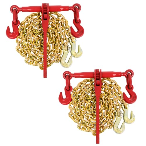 Image of Ratchet Chain Binder 2PCS,1 /2 inch to 3 /8 inch 9200 Lbs Heavy Duty Load Binders with G80 Chains 3 /8 inchX10FT 5400 Lbs Secure Load Limit,Tie Down Hauling Chain Binders for Flatbed Truck Trailer