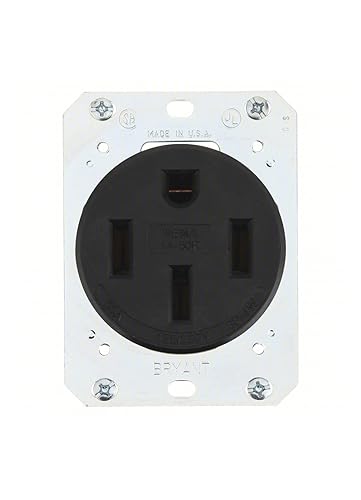 Bryant 9450FR - Receptáculo NEMA 14-50 de grado industrial de 50 amperios, fabricado en Estados Unidos, solo empotrado, conexión a tierra de 3