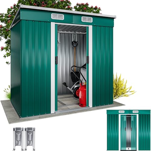 GARDEBRUK® Abri de Jardin métal L 2m² Fondation 200x125x185cm Porte coulissante Vert cabane de Jardin cabanon Rangement Outils 3,4m³