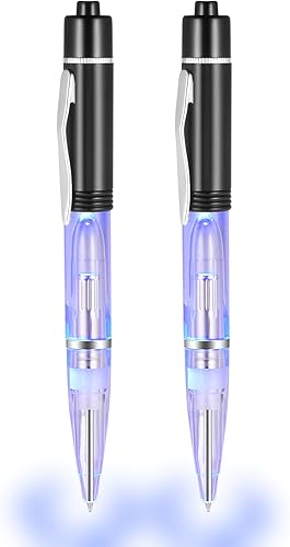 GS GLOWSEEN Bolígrafo con luz LED con luz, luz para escritura nocturna, un juego de baterías adicionales y cartuchos de tinta incluidos, 2 unidades,