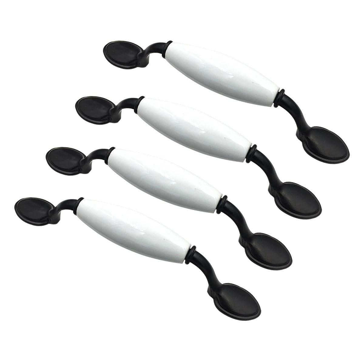 Wszgrjdm Black 4Pcs Aluminum Alloy Drawer Handle, 76/96Mm Antique-Style Orchid Ceramic Cabinet Handle Hardware Furniture Handle