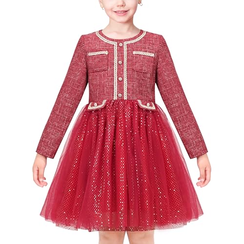 Sunny Fashion Girls Dress Beige Cream Sequin Heart Butterfly Tulle Skirt Long Sleeve