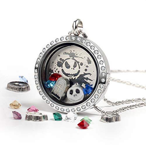 Azneck 30Mm Jack Skull Nightmare Before Christmas Floating Charms Necklaces Boys Living Memory Halloween Locket Pendant Gifts For Women Girls Men Birthstone Jewelry #TOP3