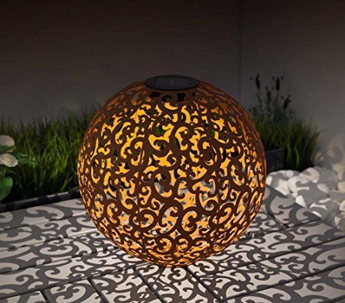 Dehner Solarkugel Lagos | Solardeko, Solarleuchte, Gartenbeleuchtung | Gartenkugel, Deko, Gartendeko, Outdoor | edelrostfarben, Metall | Ornamente | mit Erdspieß und Bodemplatte | Ø 30 cm – Bild 3