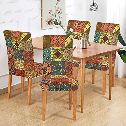 Mandala Mexican Talavera Tiles Dining Chair Covers Set Of 4 Washable Removable Chair Slipcover Stretch Dining Chair Seat Cover For Dining Room Ceremony Party Wedding Hotel #TOP5