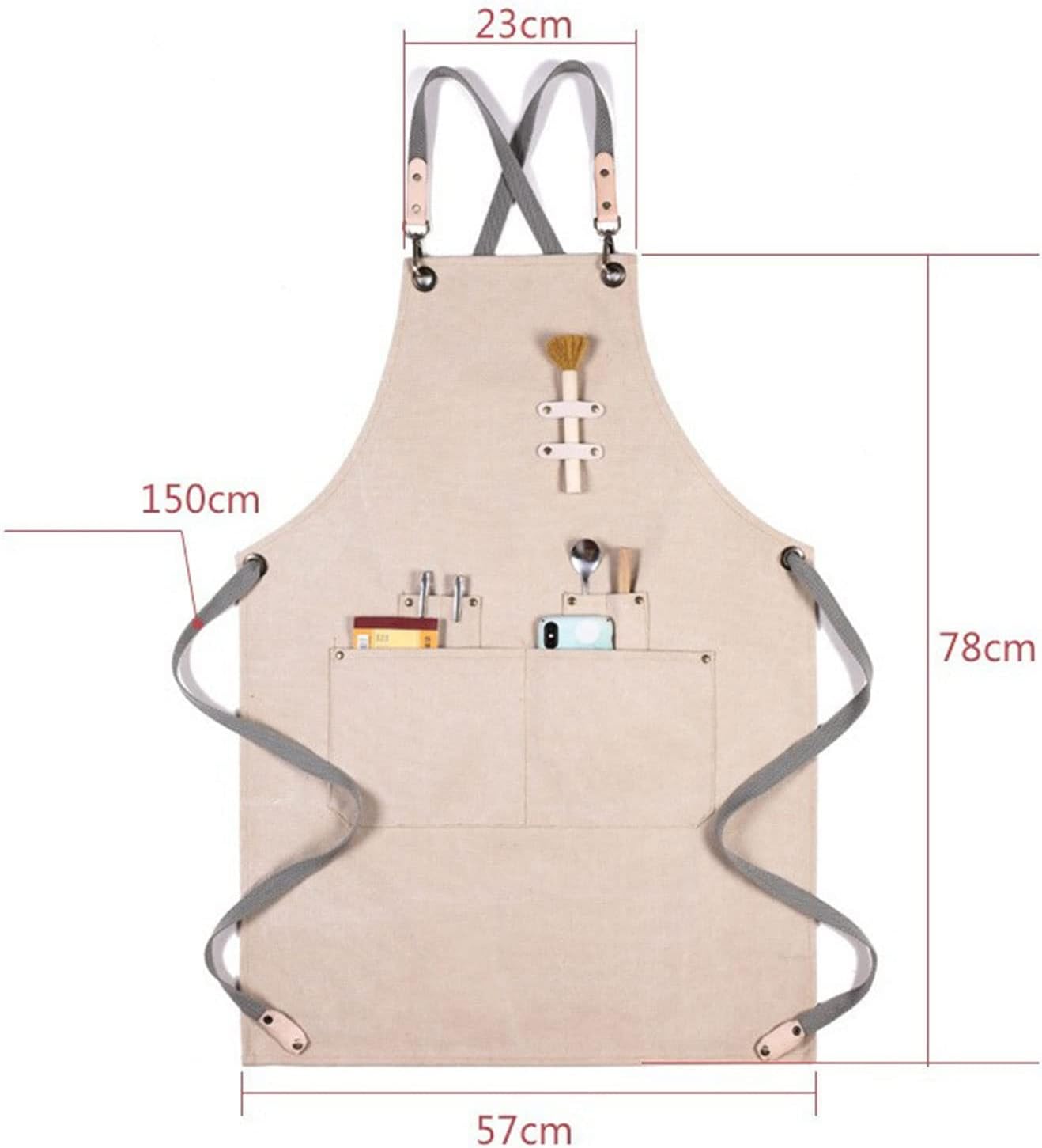 tool apron,Work Apron With Pockets, Work Apron Canvas Apron Workshop Tool Apron with Adjustable Straps for Barber,Kitchen,Gardener,Cafeshop (Color : Gray, Size : X-Large) (Color : Khaki, Size : X-Larg