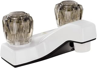 Valterra Lavatory Faucet, 4IN, 2 Smoke KNOBS, Plastic, White