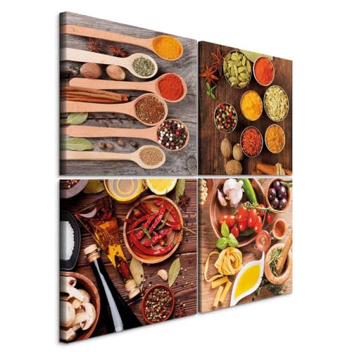 murando - Bilder Küche 60x60 cm Vlies Leinwandbild 4 Teilig Kunstdruck modern Wandbilder XXL Wanddekoration Design Wand Bild - Gewürze Chilli Tomaten Kochen j-B-0034-b-i