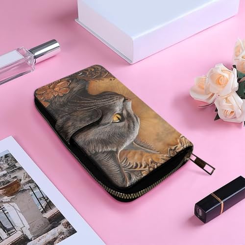 Image of COEQINE Ladies Wallets Pink Leopard Heart Black Printed Leather Phone Long Clutch Purses Check Coin Change Holder