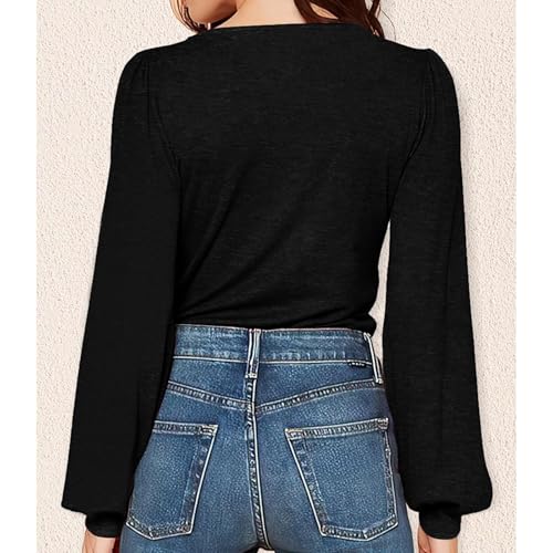 TcIFE Tops de Mujer otoño Casual Color sólido de Manga Larga con Cuello en V Camiseta Sexy Tops