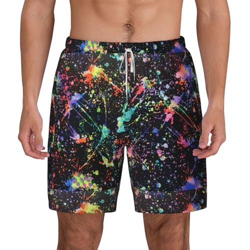 Men's Colorful Paint-Standard Print Quick-Dry Mesh Swim Trunks Stretch Lining Beach Shorts Surfing Summer Vacations2