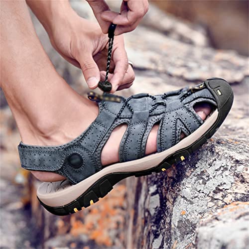 Men Leather Sandals Water Beach Outdoor Non-Slip Soft Comfortable Wear-Resisting(48)3