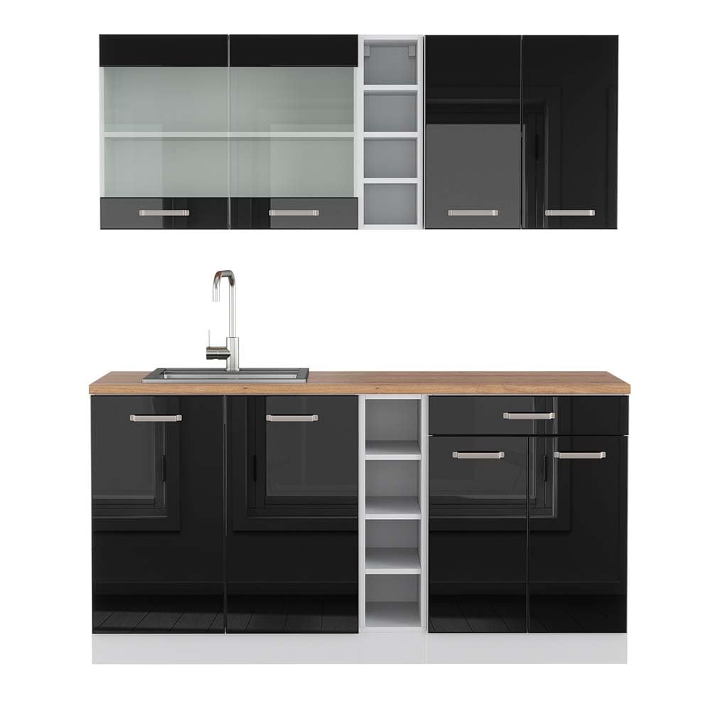 Vicco Cucina completa R-Line, Nero lucido/bianco, 160 cm