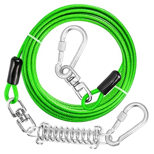 jenico Dog Tie Out Cable, 10/15/20/30/40/50/70/100/150FT Dog Runner Cable with Swivel Hook and Shock Spring, Dog Leash Run Tether for Yard Outdoor and Camping,for Small to Medium Pets Up to 500 LBS