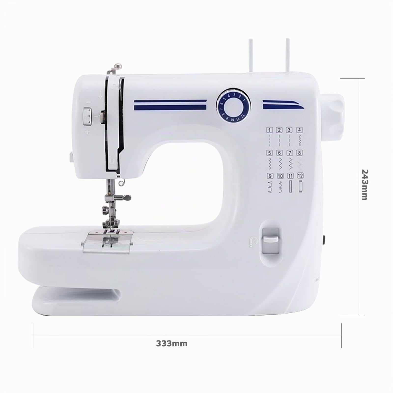 Máquina de coser para principiantes 608A - Mini máquina de coser doméstica con 12 programas de puntadas, pedal y luz LED para adultos