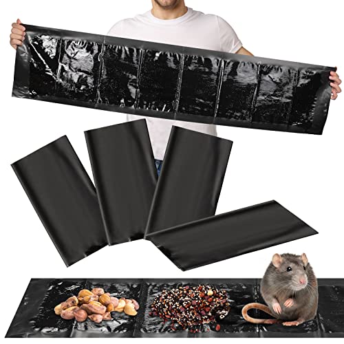 Qualirey 4 Pcs 47 Inch Ultra Large Sticky Mouse Glue Traps Sticky Rat Trap that Work for Rats Roaches Rodents Heavy Duty Pre Baited Mats Indoor Outdoor Catch Pest (Black)
