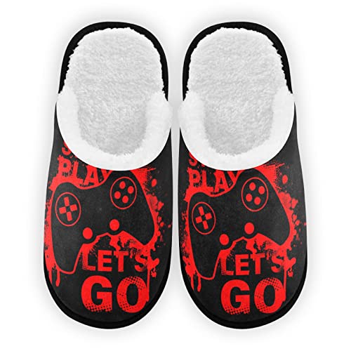 Video Game Joystick Red Slippers for Women Men, Memory Foam Non-Slip House Slippers Bedroom Home Shoes