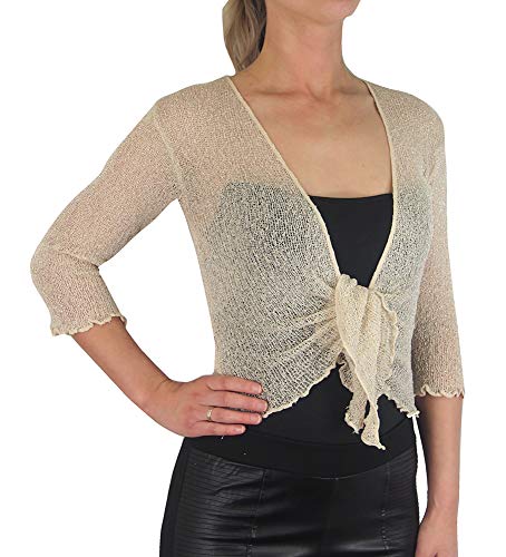 Mimosa Mujer Crochet Bolero Brillo Liso de Encaje Elastico Cardigan Abierto (Talla...