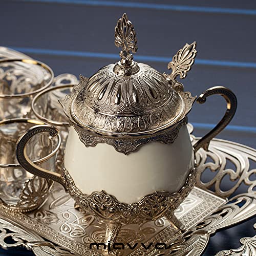 Sugar Container, Luxury Porcelain Sugar Bowl With Lid And Spoon, Sugar Bowl, Candy Holder, (White Silver) #TOP5