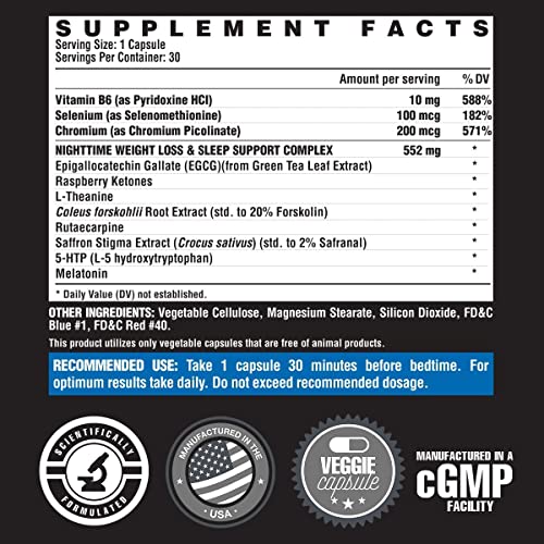 Nutrex Lipo 6 Nighttime Fat Burner | Melatonin Sleep Aid & Weight Loss Diet Pills For Men And Women | Night Time Metabolism Booster Appetite Suppressant | 30 Servings (1) #TOP1