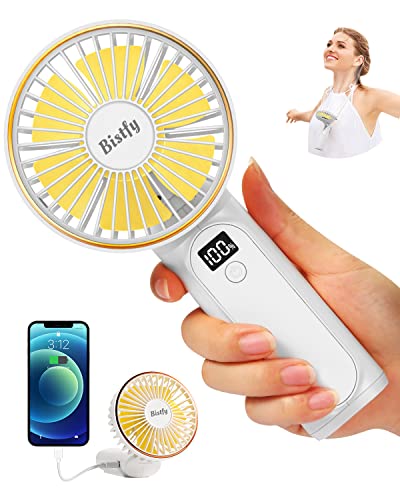 Bistfy Ventilador Portátil de Mano 5200mAh Ultra Silencioso 6 Velocidades USB C Mini Ventilador de Mesa con Pantalla LCD, 180° Plegable con Cordón